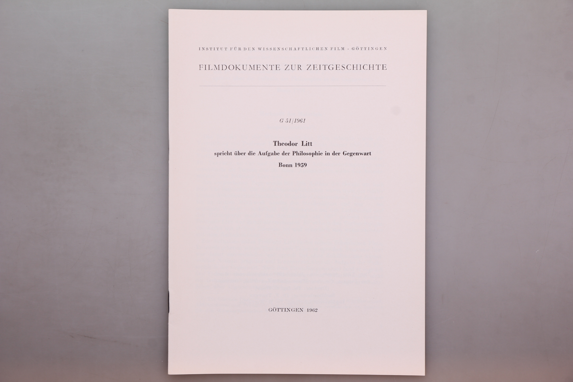 Theodor Litt spricht über die Aufgabe der Philosophie in der Gegenwart